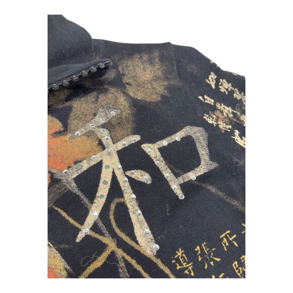 Vintage Jess & Jane Y2K S Black Eastern Floral Bird Kanji AOP Full Zip Cardigan - Picture 9 of 16